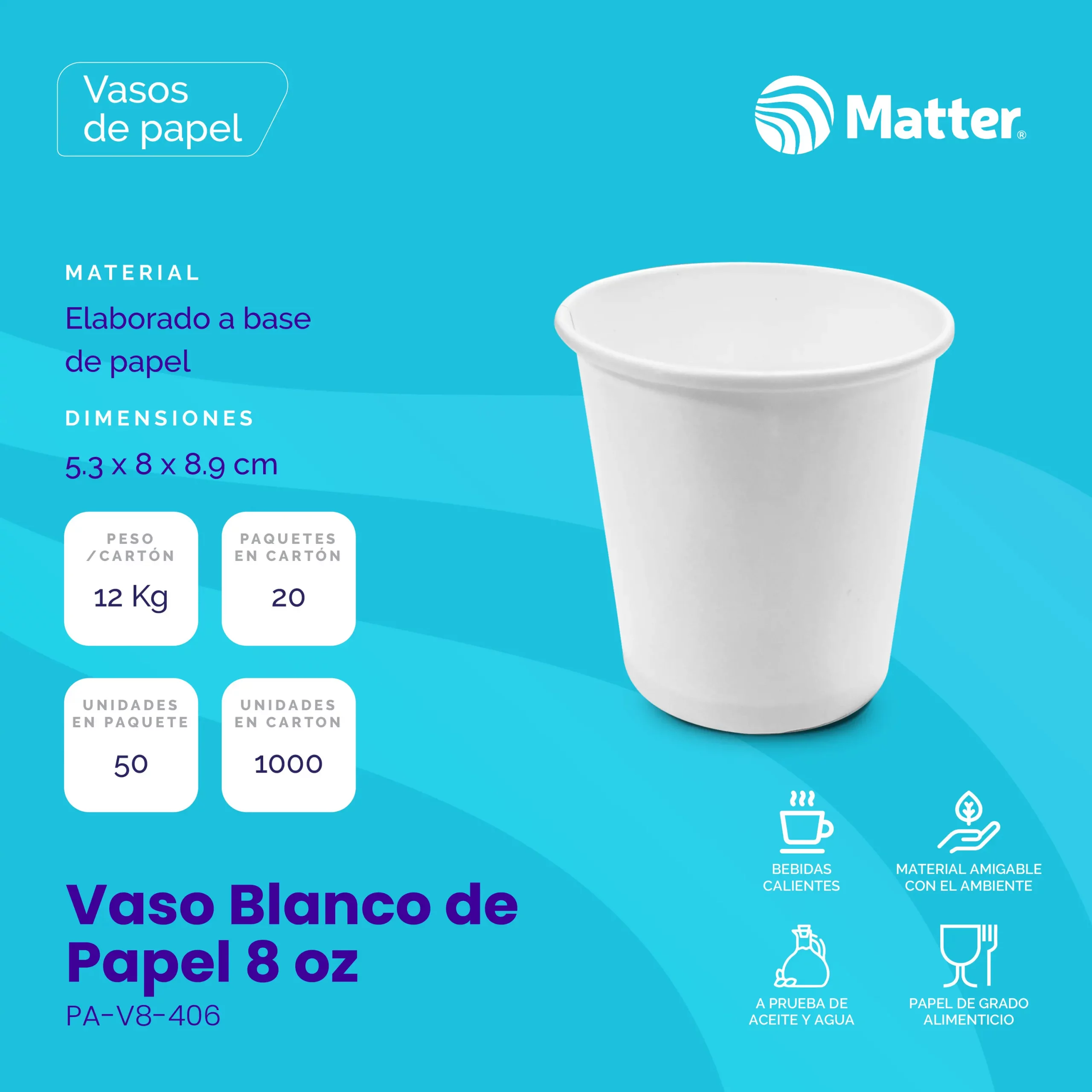 Vaso Blanco de Papel 8 oz - Imagen 2